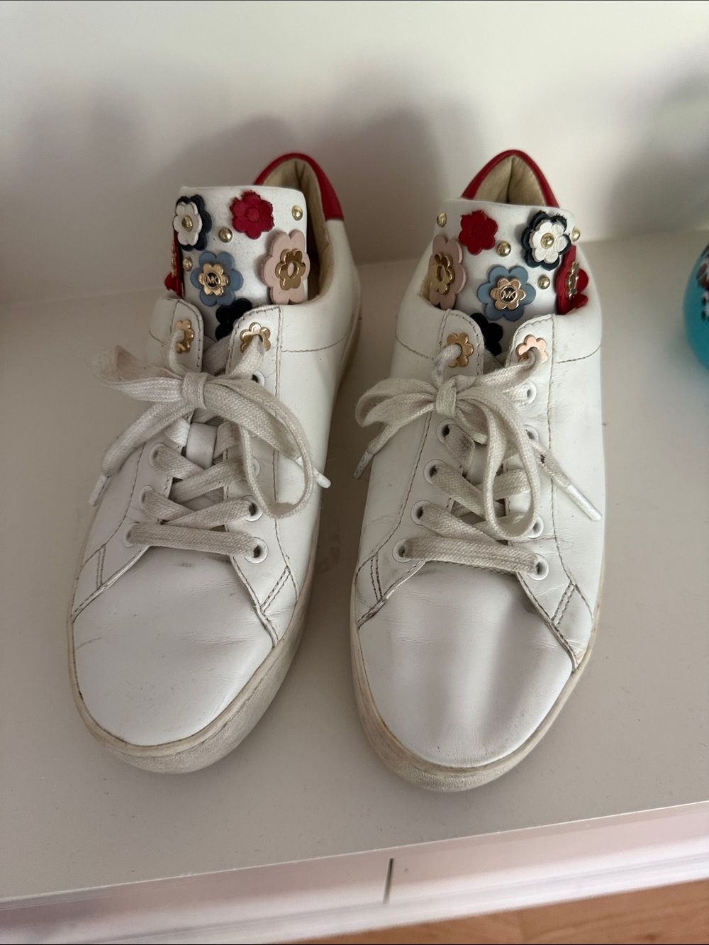 Women's White Floral Embellished Lace-Up Sneakers